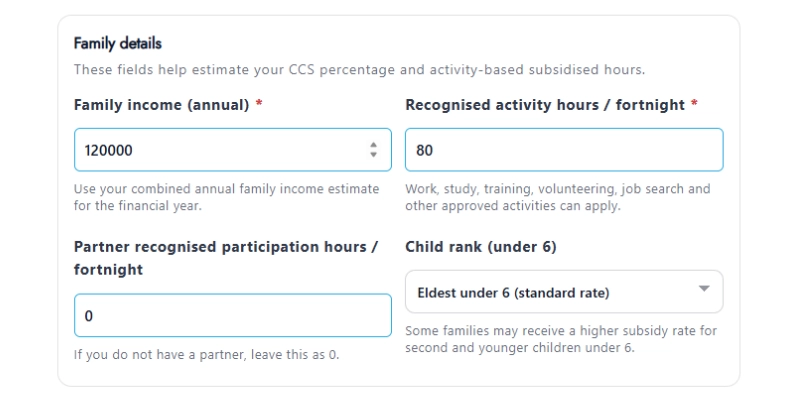 Child Care Subsidy Calculator Step 1