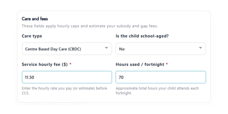 Child Care Subsidy Calculator Step 3